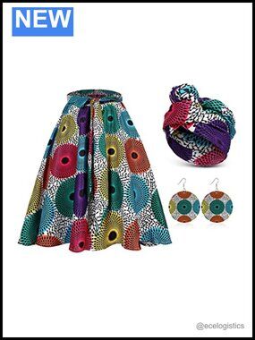 Ankara Dashiki Skirt Set Head Wrap Earrings African Traditional Attire